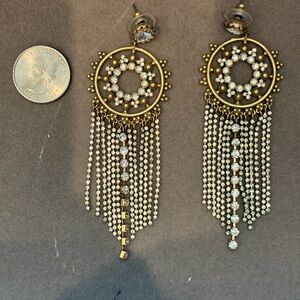 Vintage-Inspired Gold and Crystal Fringe Hoop Earrings